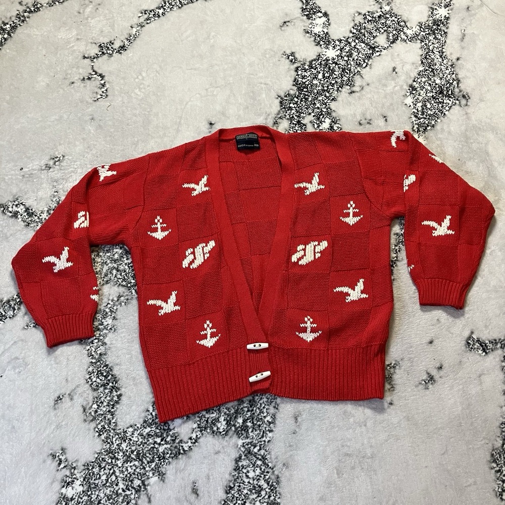 Herman Geist Sweater‎ Womens Size Large Hand Embroidered Red Anchor Birds